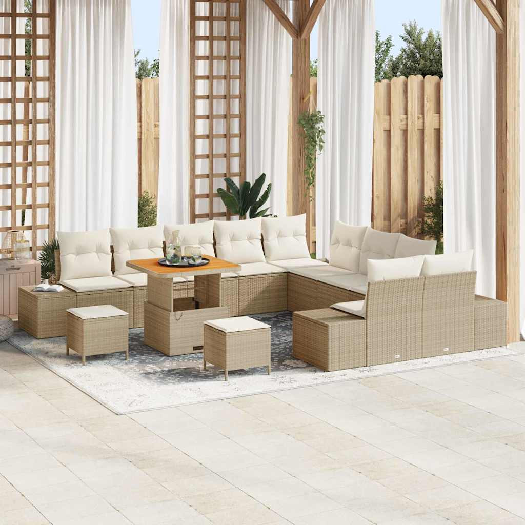 vidaXL Gartensofa-set mit Kissen mit Speicher 13 pcs Beige Poly Rattan