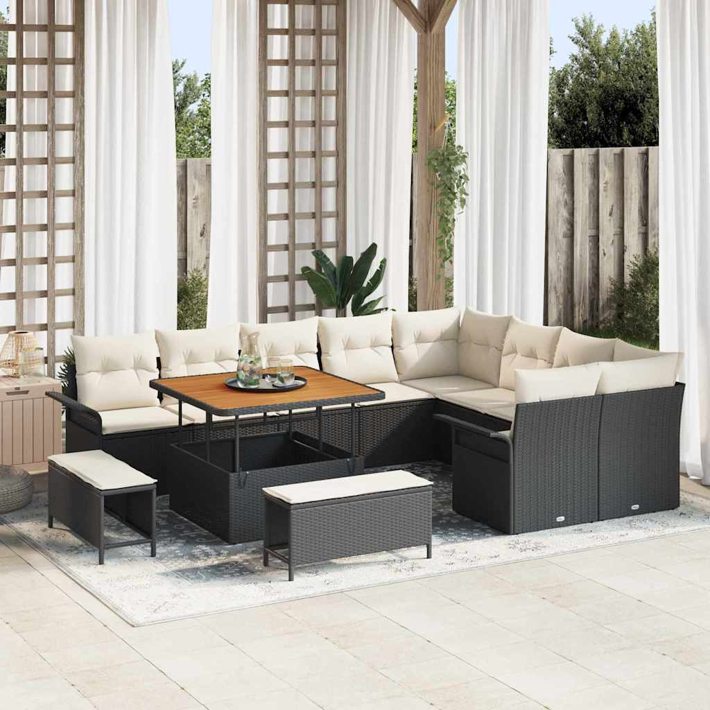 vidaXL Garten-Sofa-Set mit Kissen mit Kissen 12 pcs Schwarz und Creme