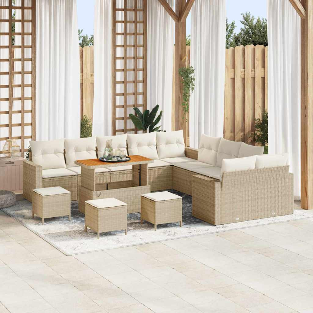 vidaXL Gartensofa-set mit Kissen 18 pcs Beige und Creme Poly-Rattan