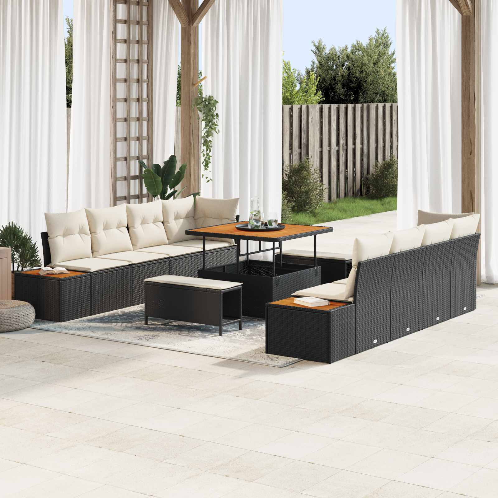 vidaXL Gartensofa-set mit Kissen 11 pcs Schwarz und Creme