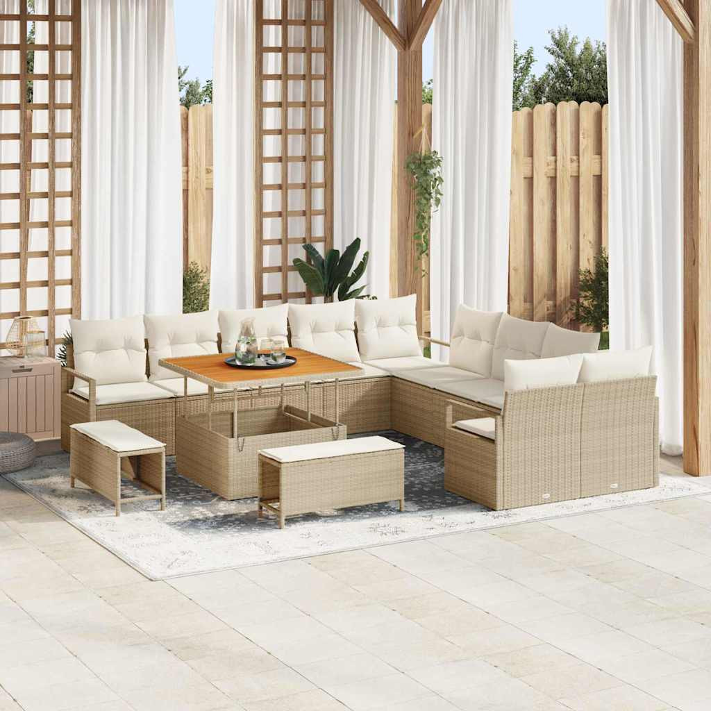 vidaXL Garten-Sofa-Set mit Kissen mit Speicher 13 pcs Beige und Creme