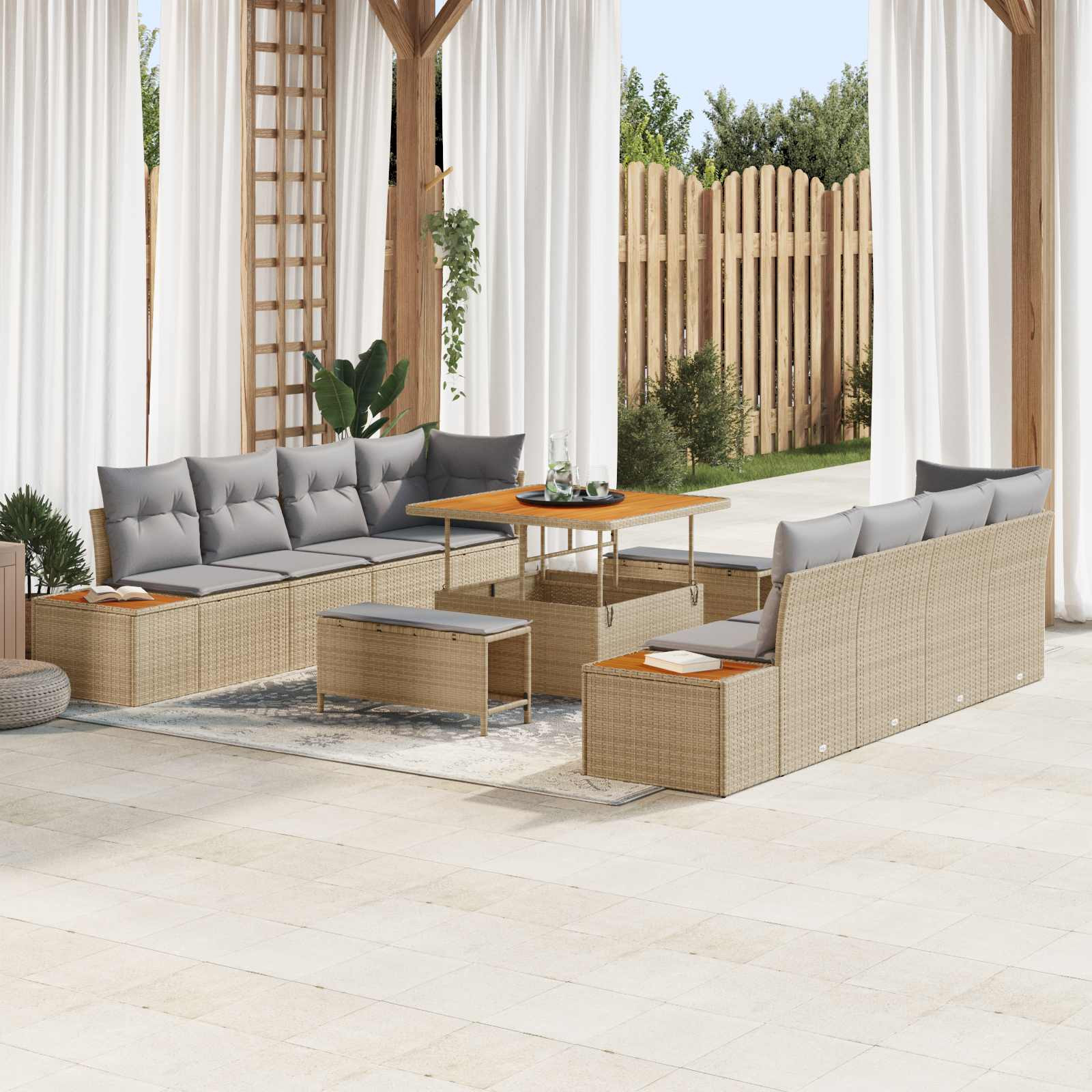 vidaXL Gartensofa-set mit Kissen 11 pcs Beige und Hellgrau