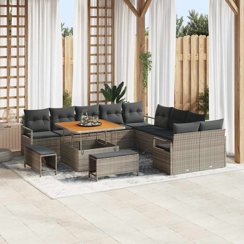 vidaXL Garten-Sofa-Set mit Kissen mit Speicher 13 pcs Grau