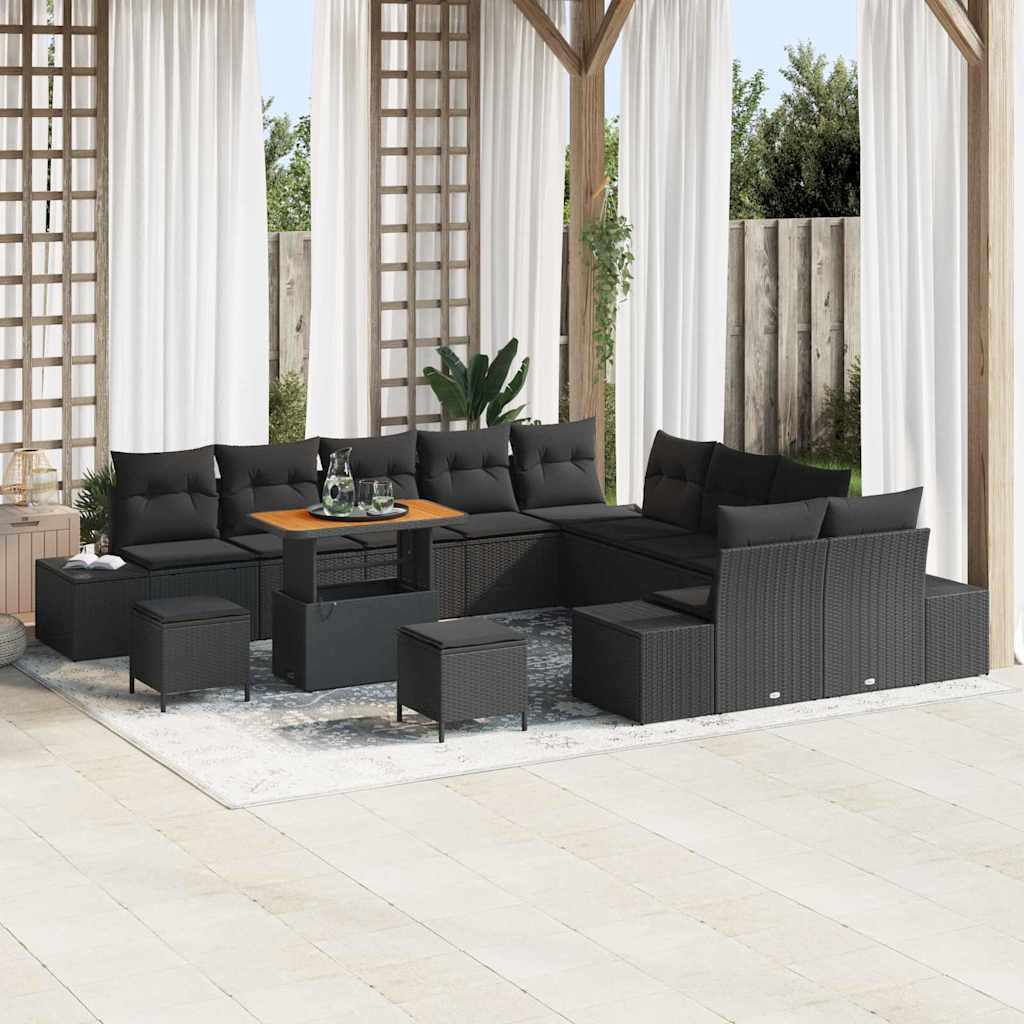 vidaXL Gartensofa-set mit Kissen 13 pcs Schwarz Poly Rattan