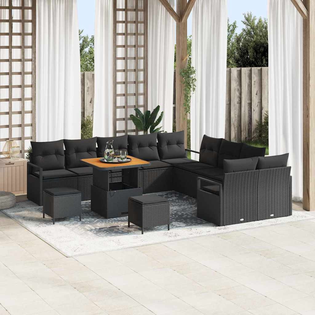 vidaXL Garten-Sofa-Set mit Kissen mit Speicher 13 pcs Schwarz