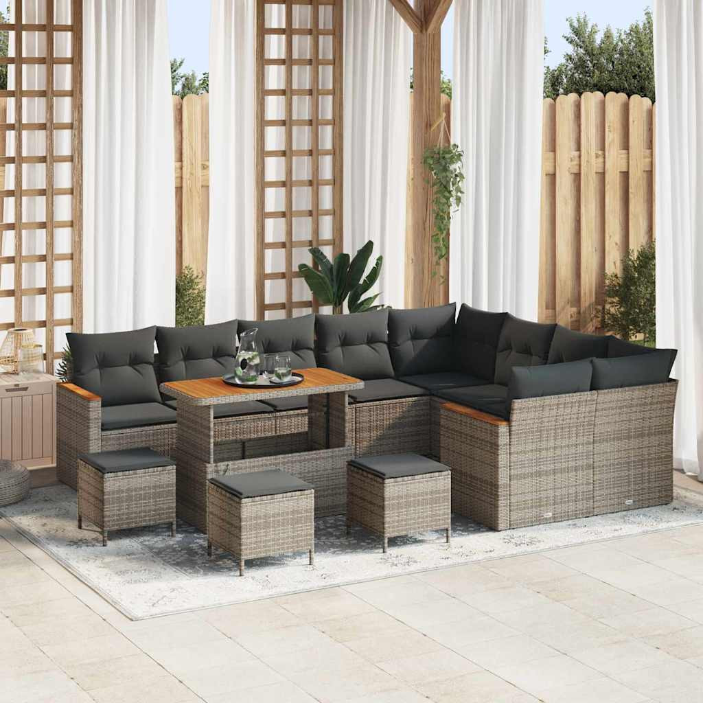 vidaXL Gartensofa-set mit Kissen mit Speicher 13 pcs Grau Poly Rattan