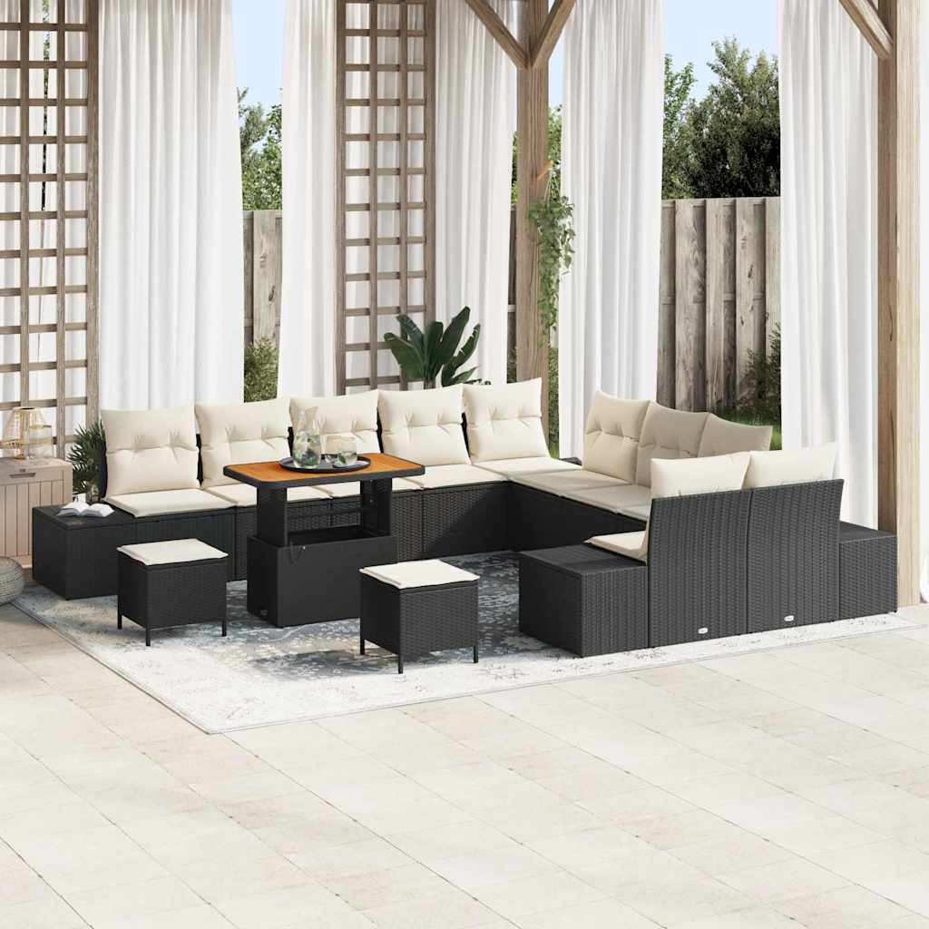 vidaXL Gartensofa-set mit Kissen 13 pcs Schwarz Poly Rattan