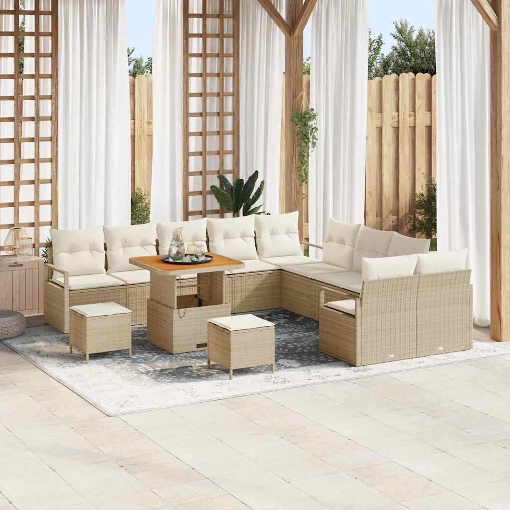 vidaXL Garten-Sofa-Set mit Kissen mit Speicher 13 pcs Beige und Creme
