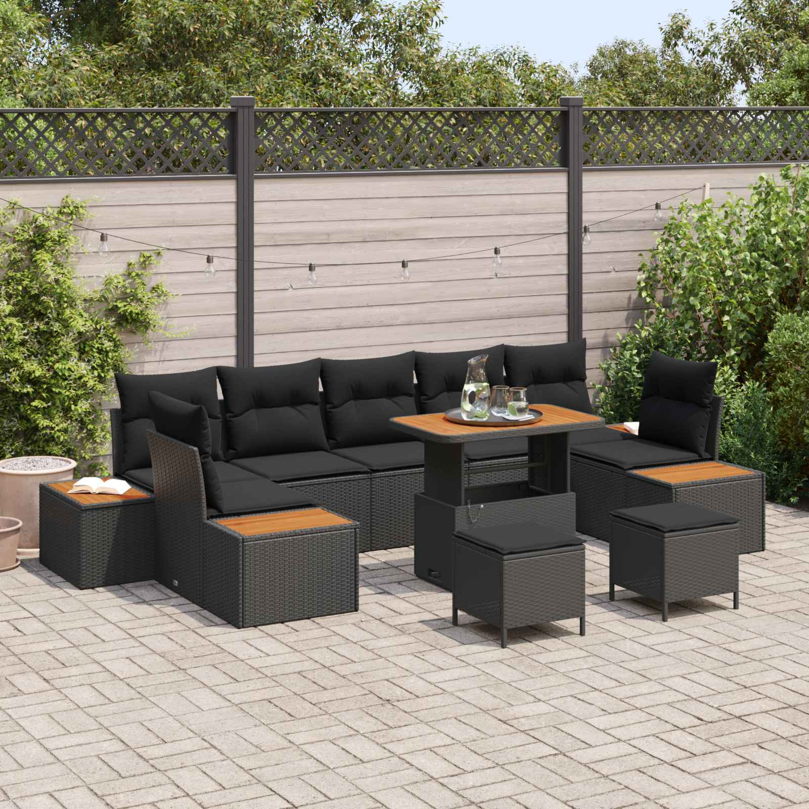 vidaXL Gartensofa-set mit Kissen 10 pcs Schwarz