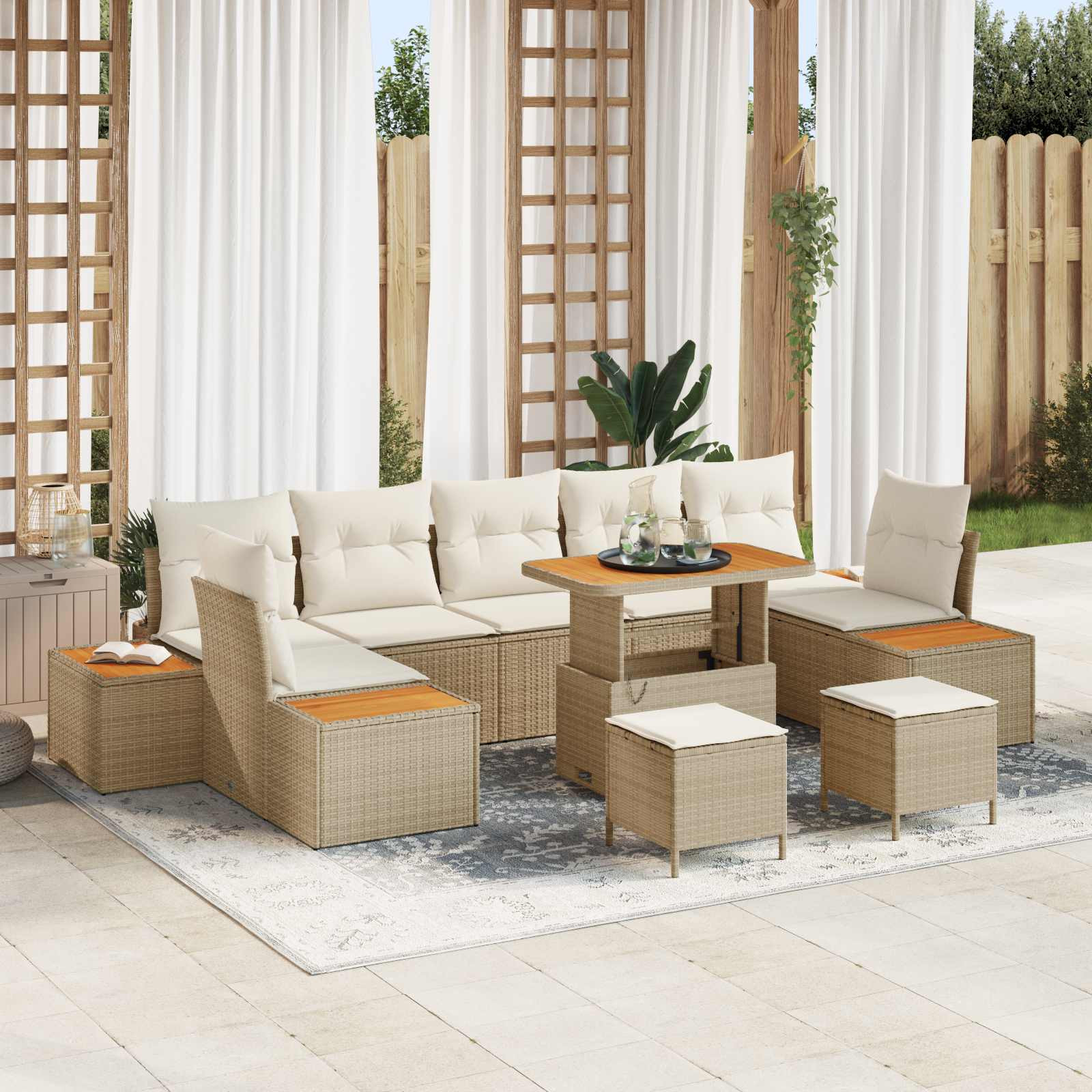 vidaXL Gartensofa-set mit Kissen 10 pcs Beige und Creme