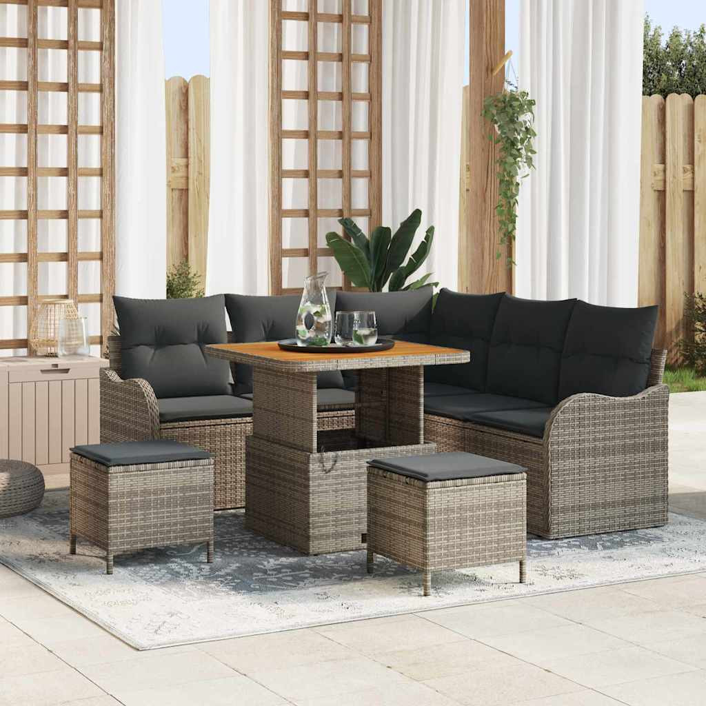 vidaXL Garten-Sofa-Set mit Kissen mit Speicher mit Kissen 8 pcs Grau