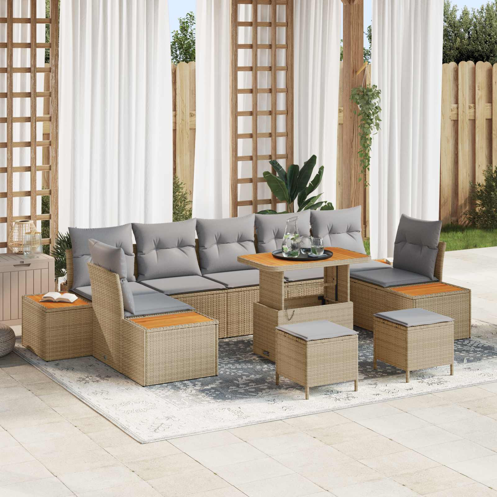 vidaXL Gartensofa-set mit Kissen 10 pcs Beige und Hellgrau