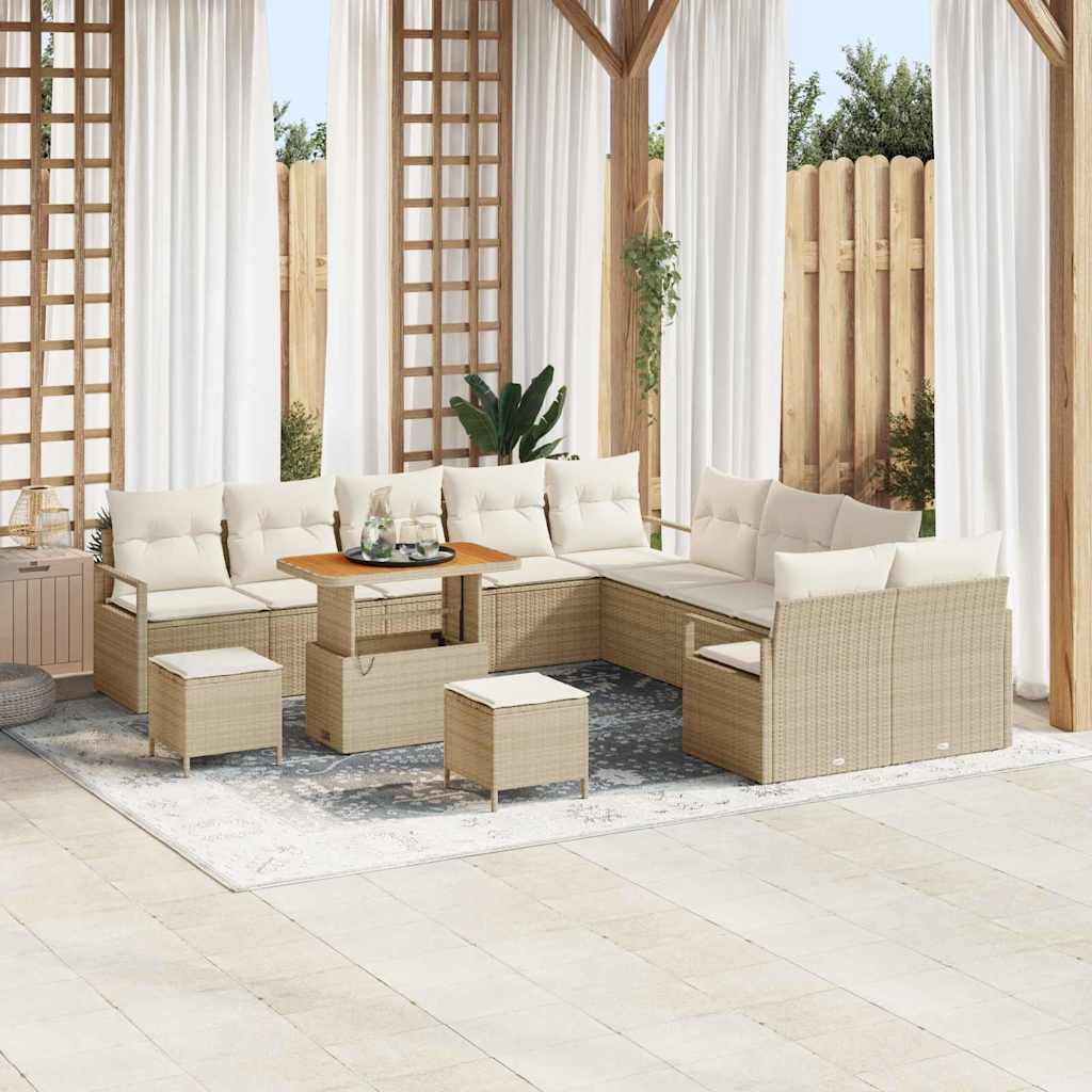 vidaXL Garten-Sofa-Set mit Kissen mit Speicher 13 pcs Beige und Creme