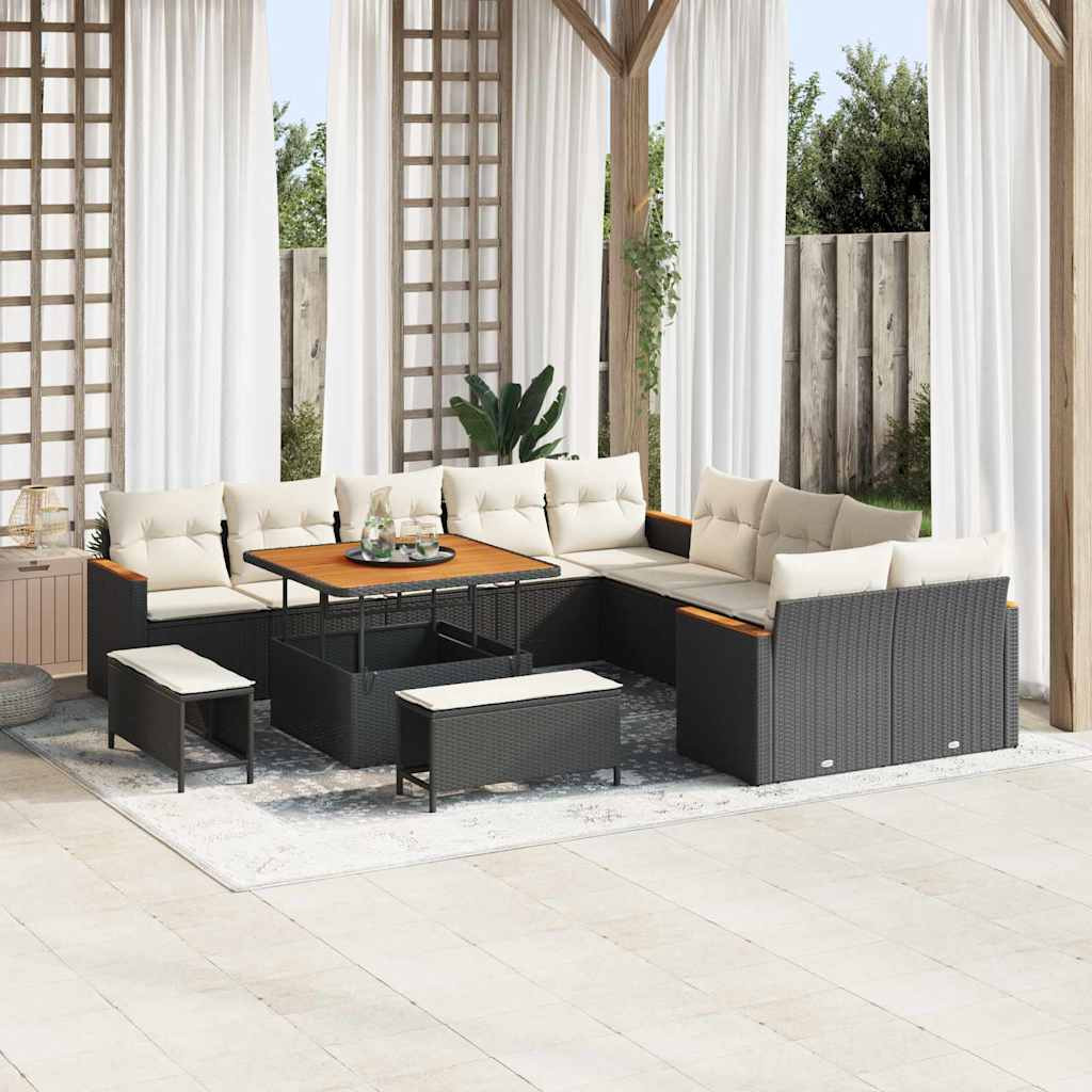 vidaXL Gartensofa-set mit Kissen 13 pcs Schwarz Poly-Rattan