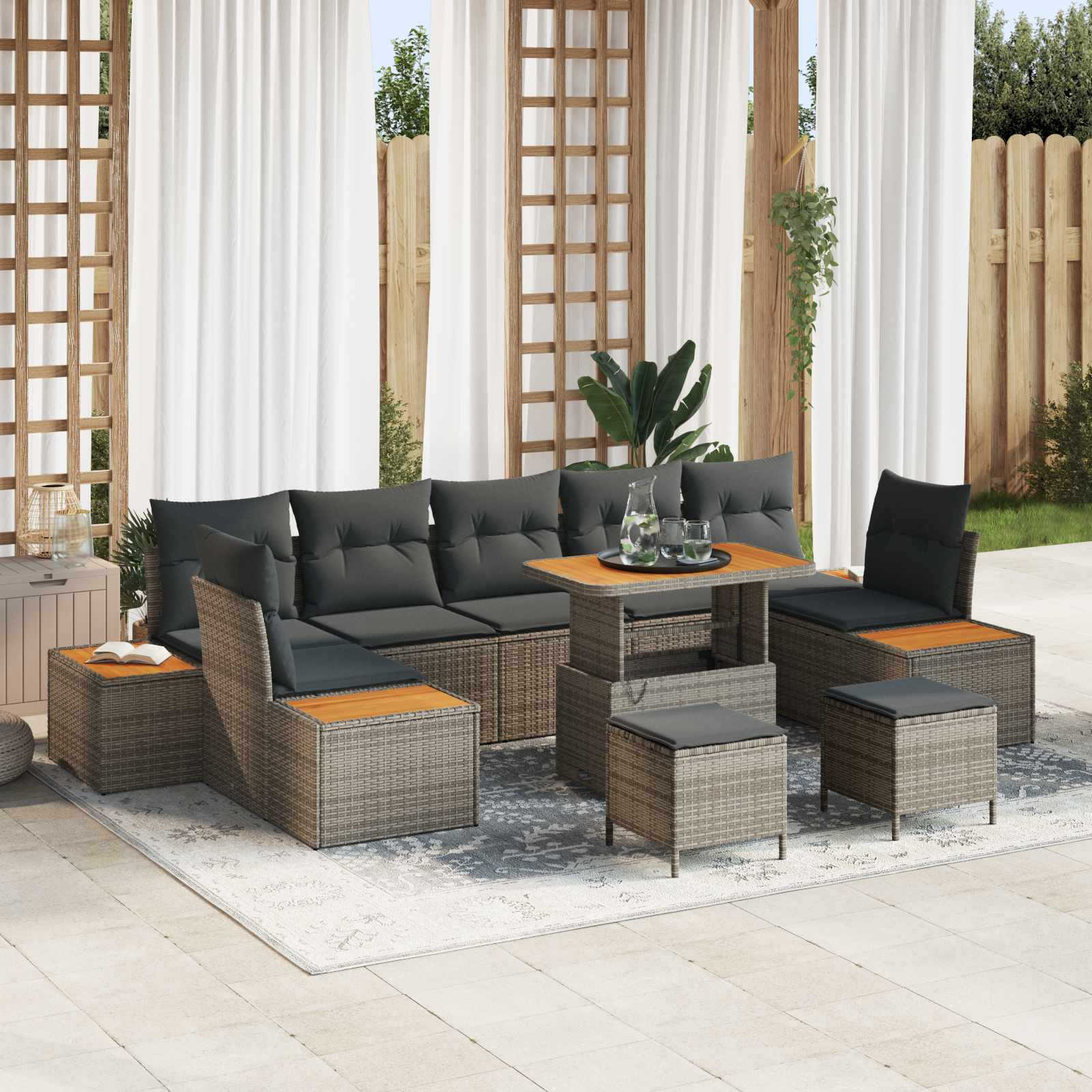 vidaXL Gartensofa-set mit Kissen 10 pcs Grau