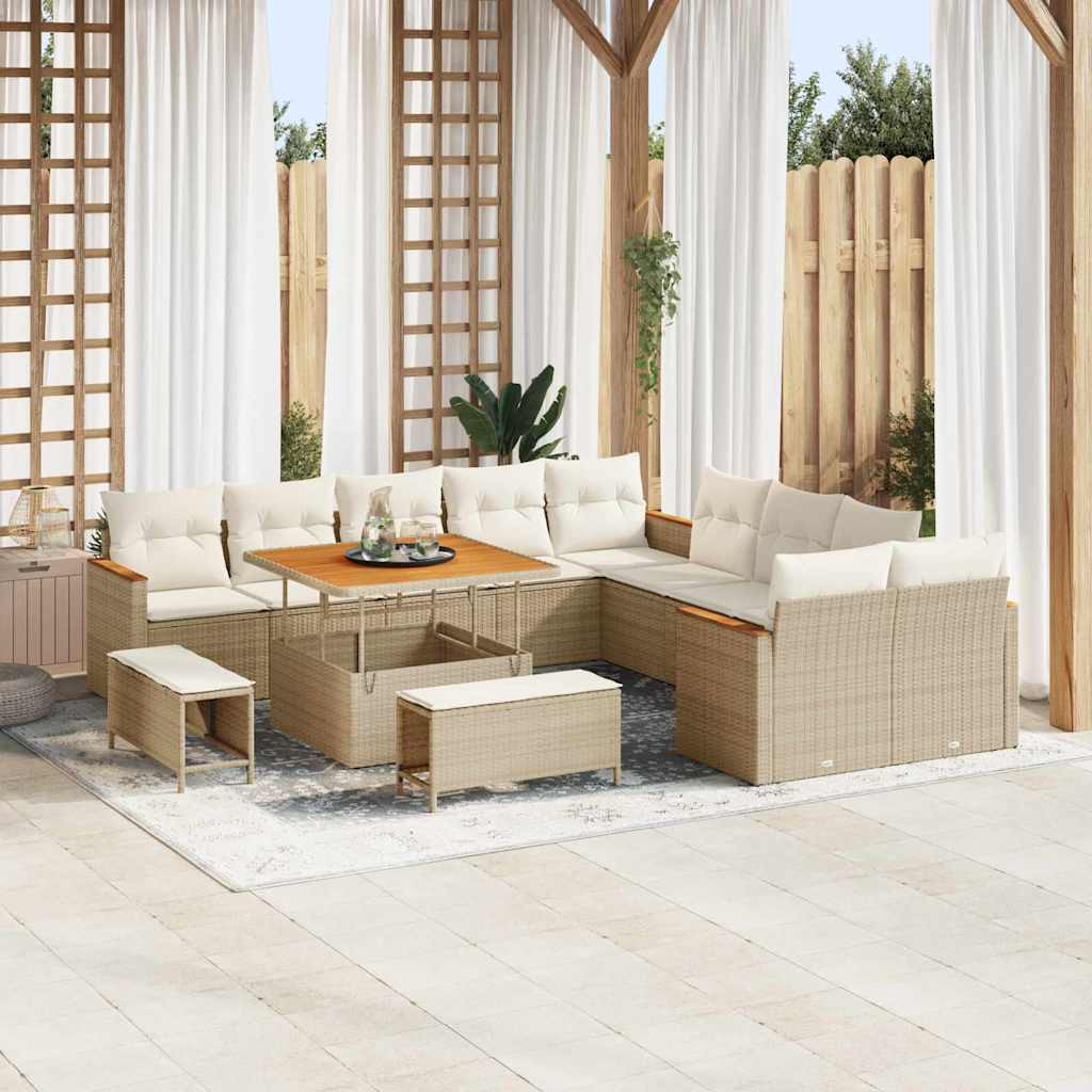 vidaXL Gartensofa-set mit Kissen 13 pcs Beige Poly-Rattan