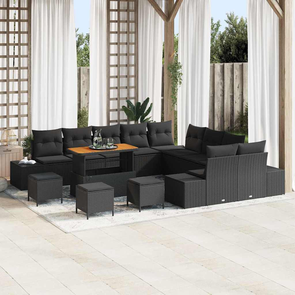 vidaXL Gartensofa-set mit Kissen 14 pcs Schwarz Poly Rattan