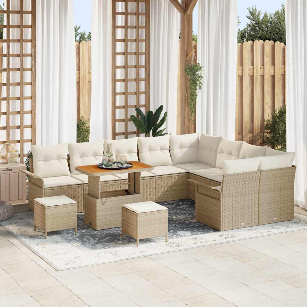 vidaXL Garten-Sofa-Set mit Kissen mit Speicher 12 pcs Beige und Creme