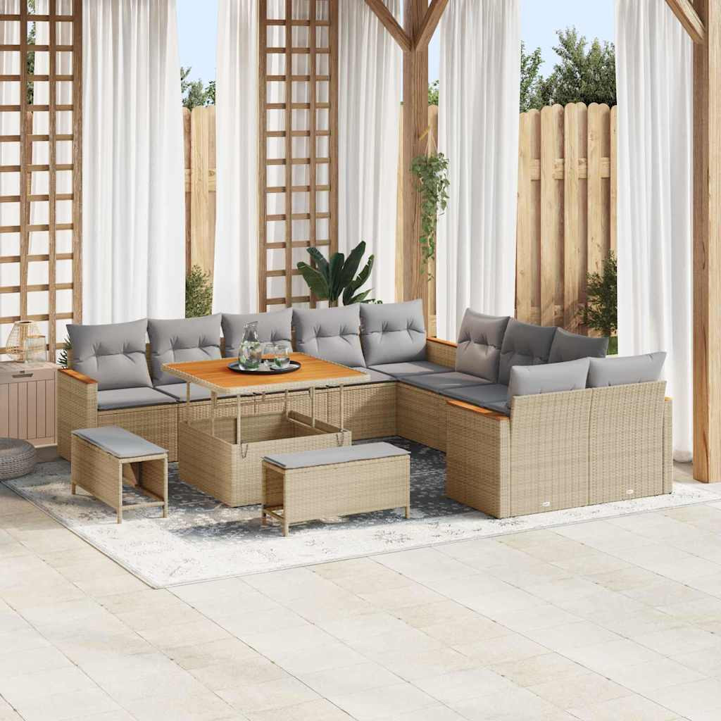 vidaXL Gartensofa-set mit Kissen 13 pcs Beige Poly-Rattan