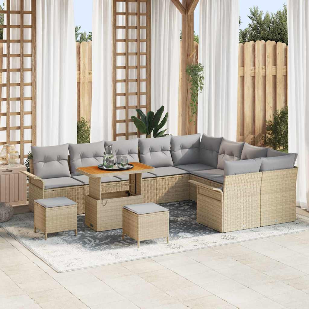 vidaXL Garten-Sofa-Set mit Kissen mit Kissen 12 pcs Beige und Hellgrau
