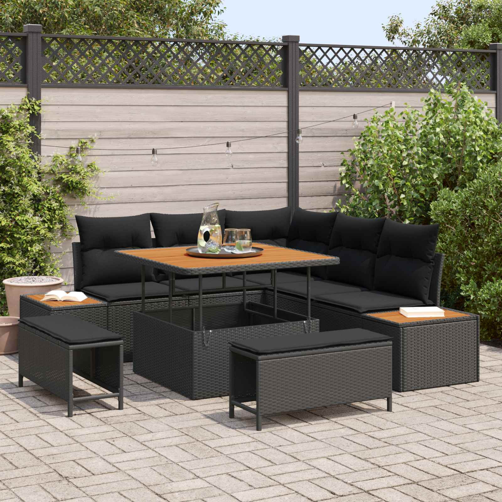 vidaXL Gartensofa-set mit Kissen 8 pcs Schwarz