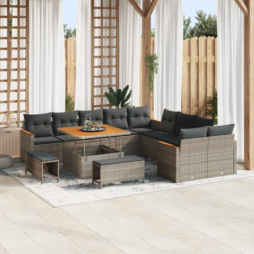 vidaXL Gartensofa-set mit Kissen 13 pcs Grau Poly-Rattan