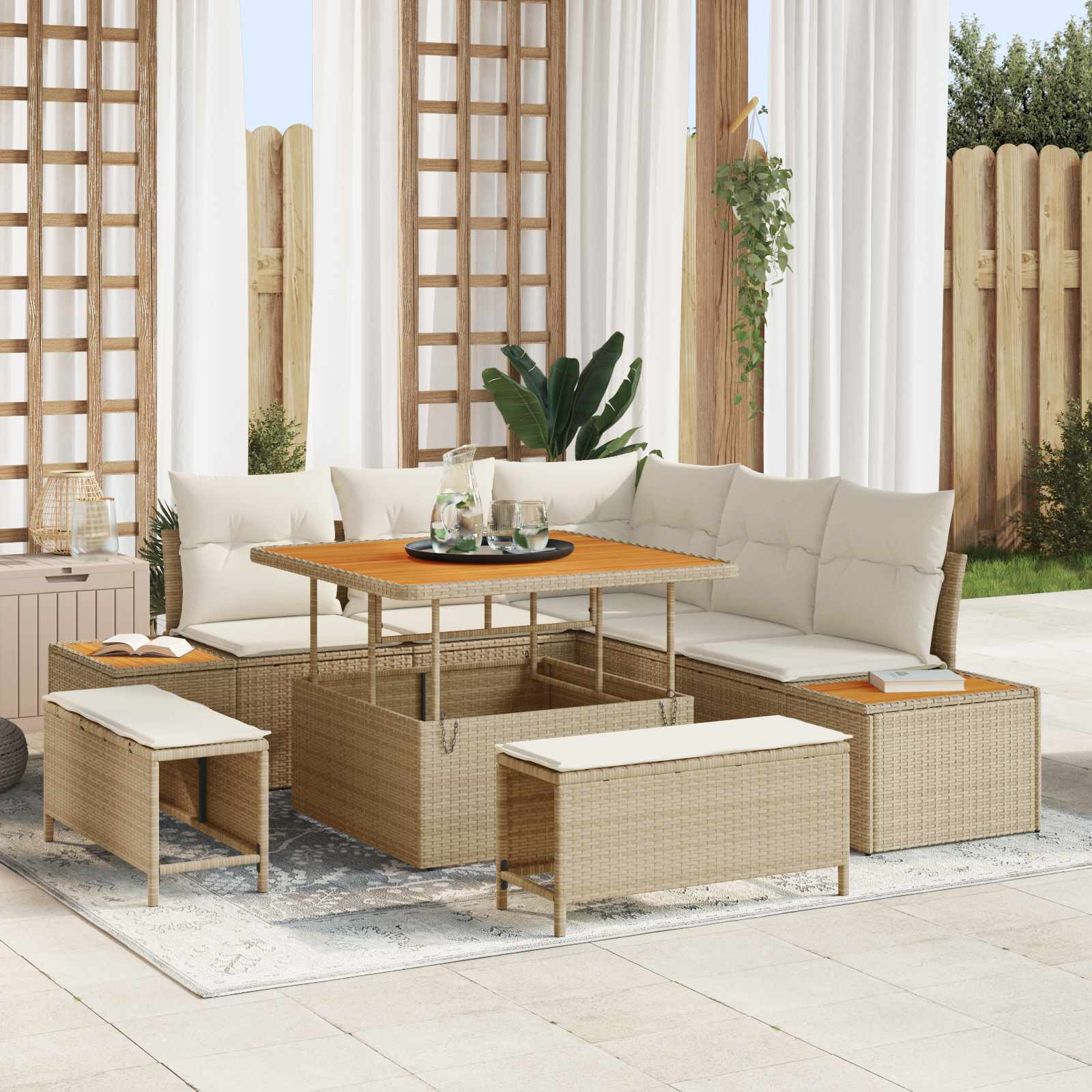 vidaXL Gartensofa-set mit Kissen 8 pcs Beige und Creme