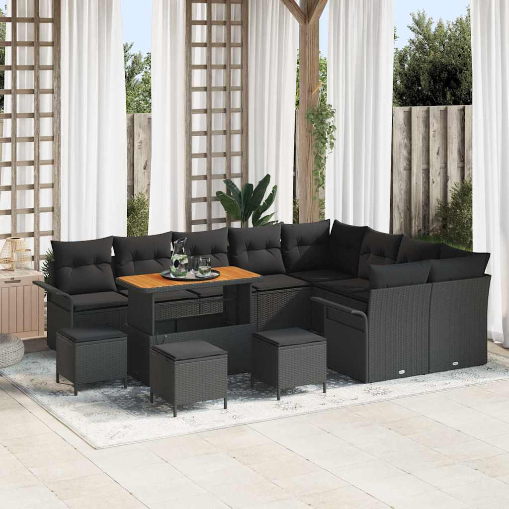 vidaXL Garten-Sofa-Set mit Kissen mit Speicher 13 pcs Schwarz