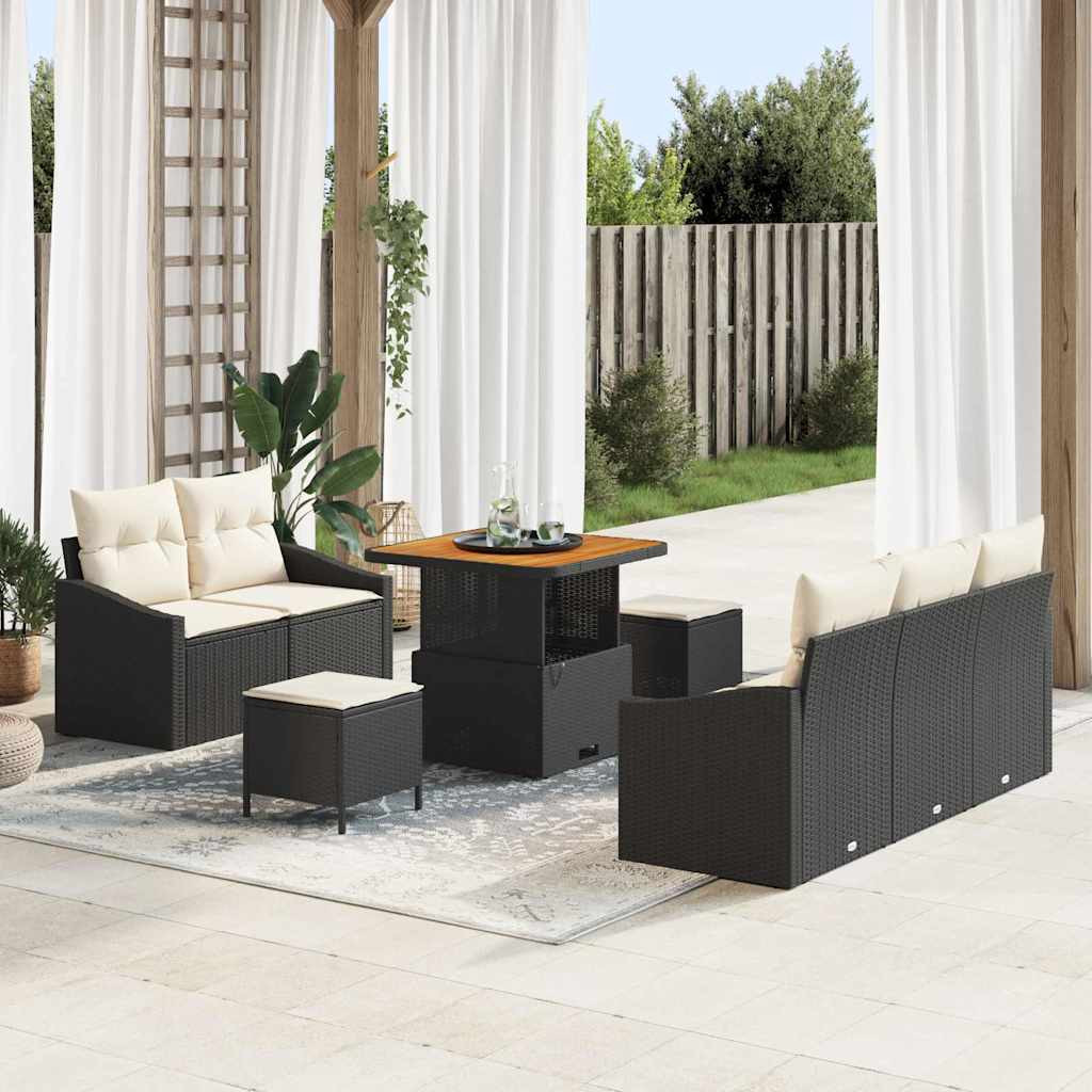 vidaXL Garten-Sofa-Set mit Kissen mit Speicher 8 pcs Schwarz und Creme