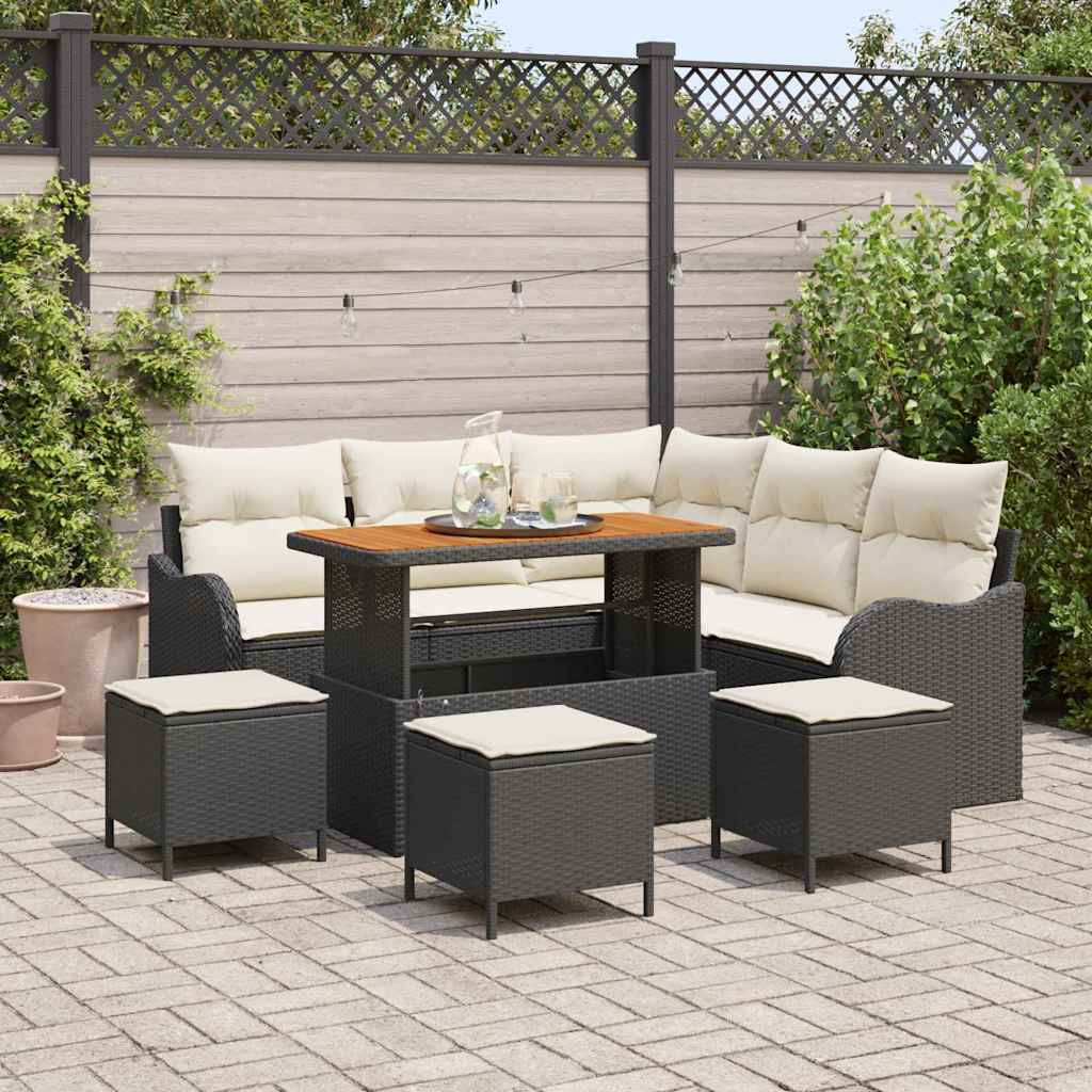 vidaXL Garten-Sofa-Set mit Kissen mit Speicher 9 pcs Schwarz und Creme