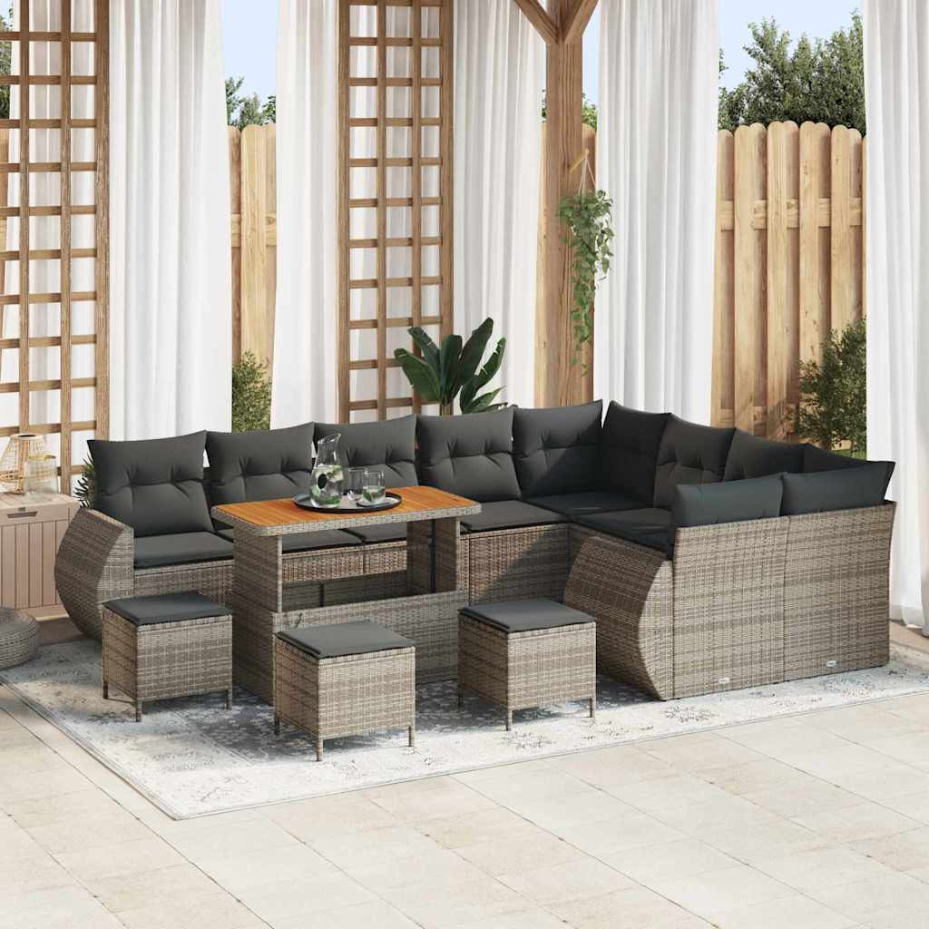vidaXL Gartensofa-set mit Kissen mit Speicher 13 pcs Grau Poly Rattan