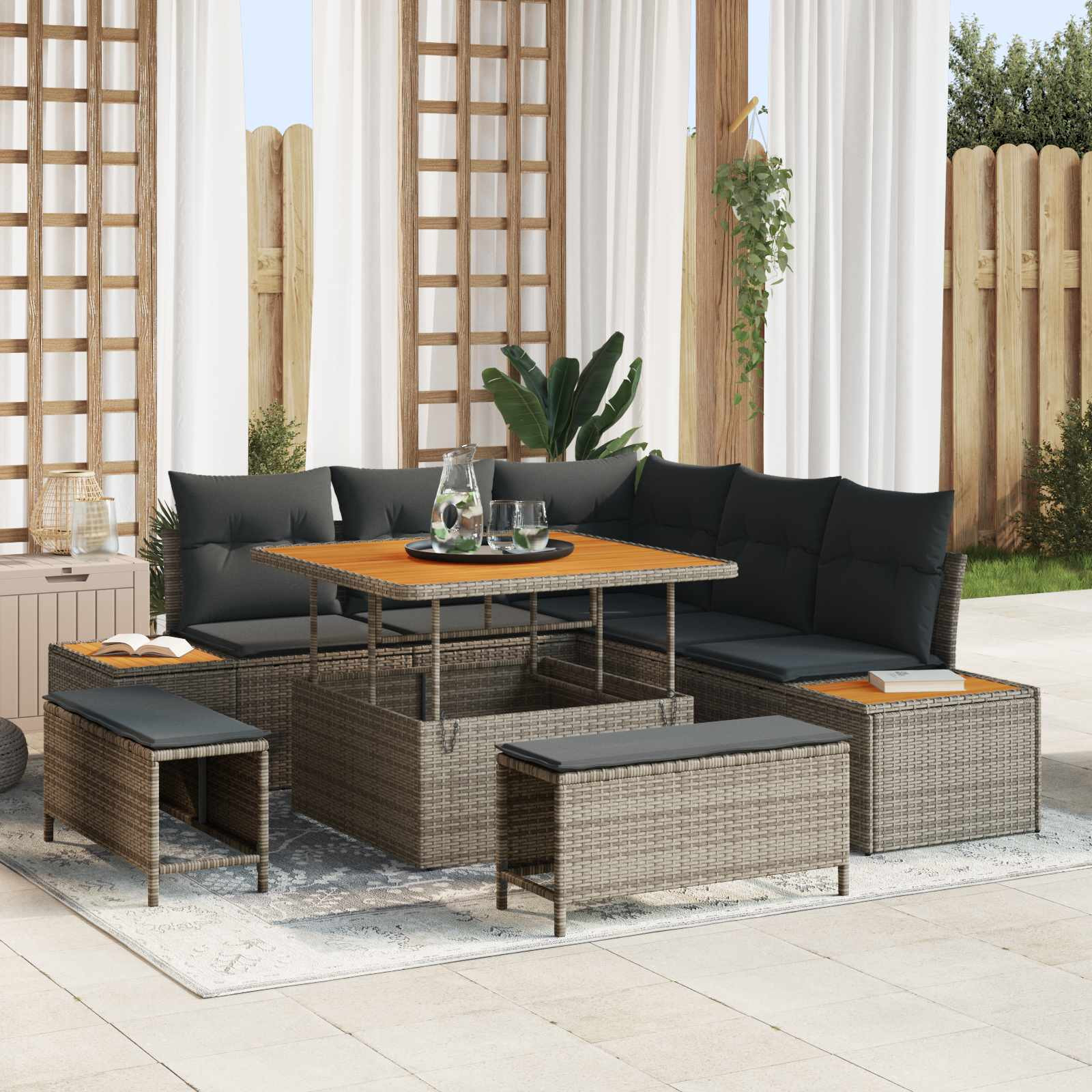 vidaXL Gartensofa-set mit Kissen 8 pcs Grau