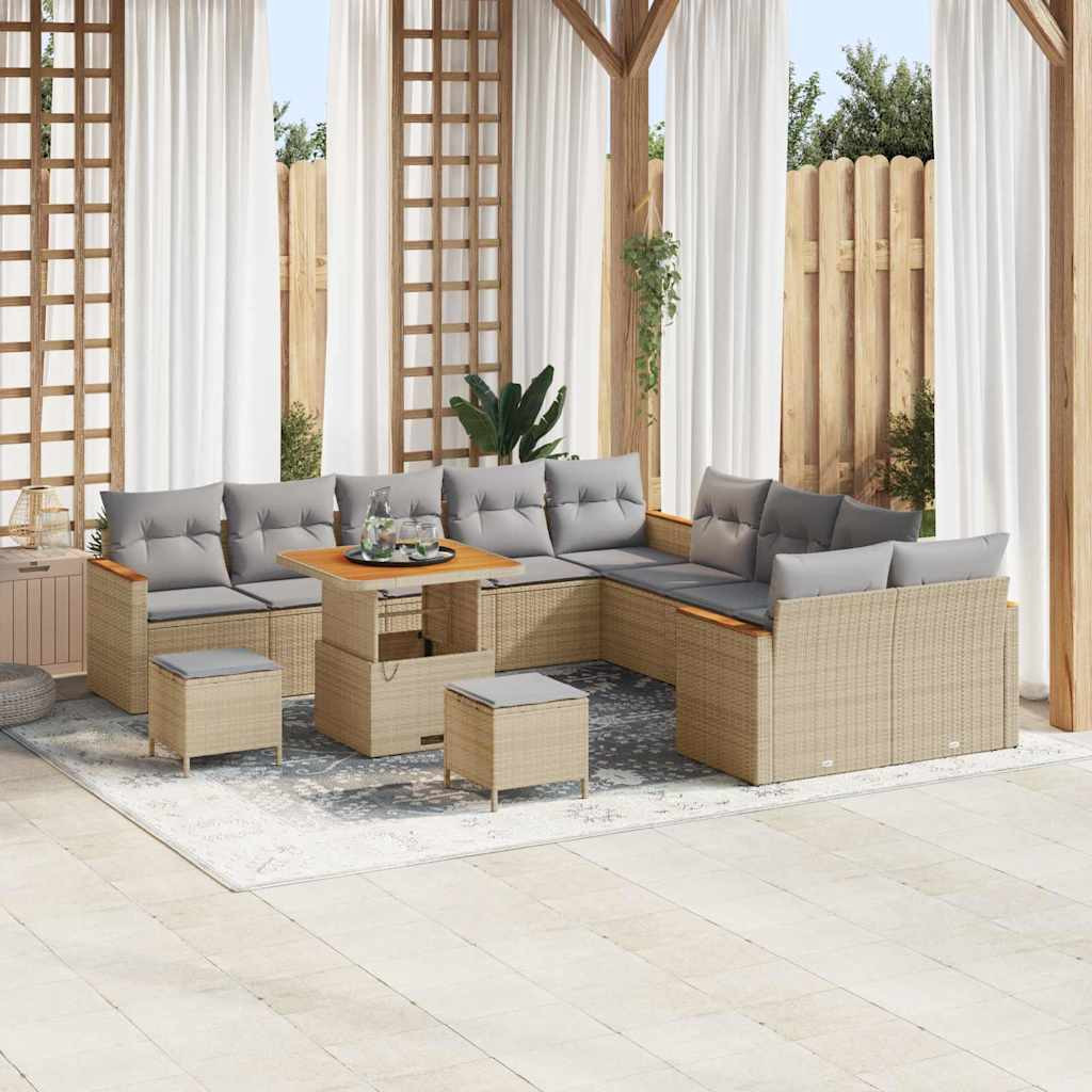 vidaXL Gartensofa-set mit Kissen 13 pcs Beige Poly-Rattan