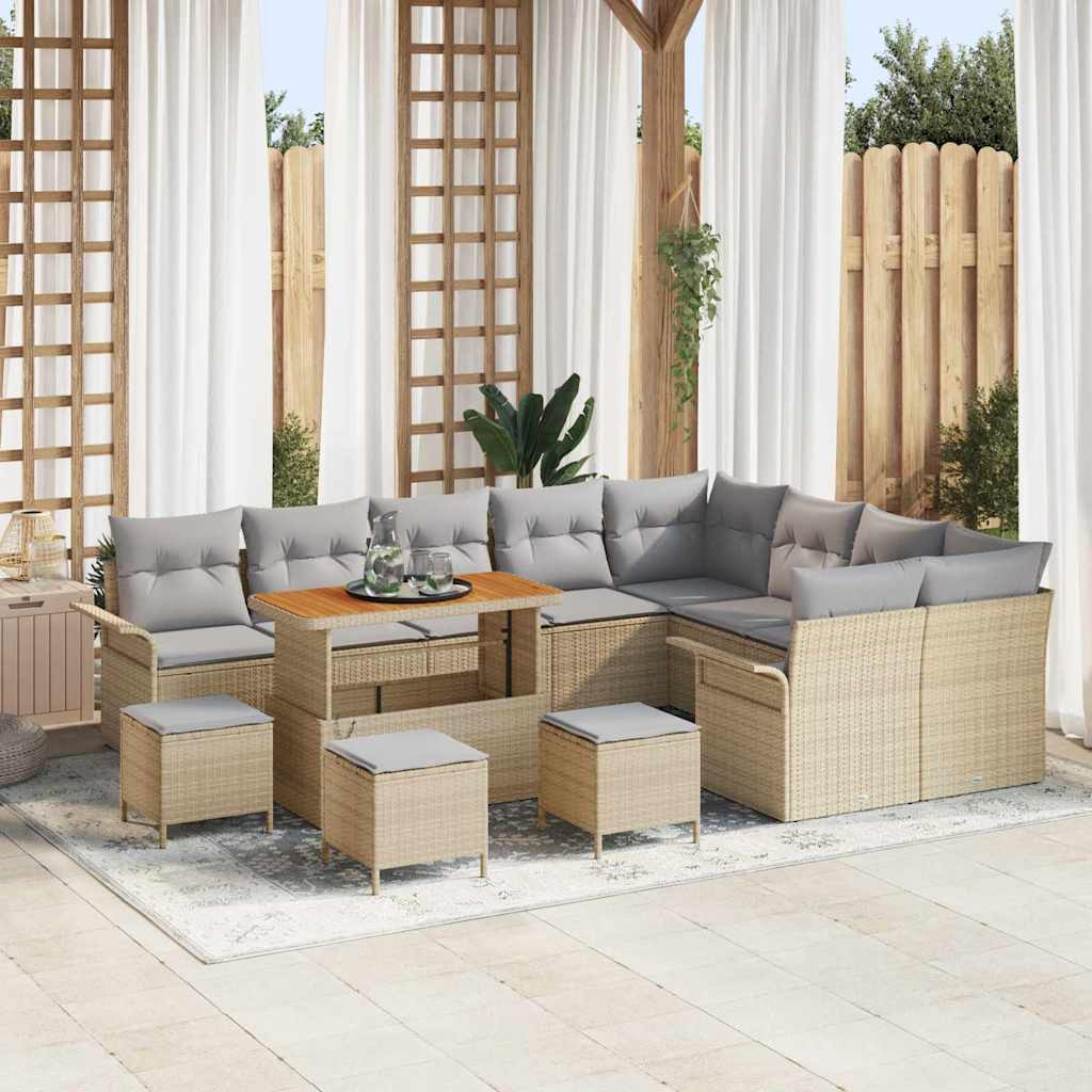 vidaXL Garten-Sofa-Set mit Kissen mit Kissen 13 pcs Beige und Hellgrau