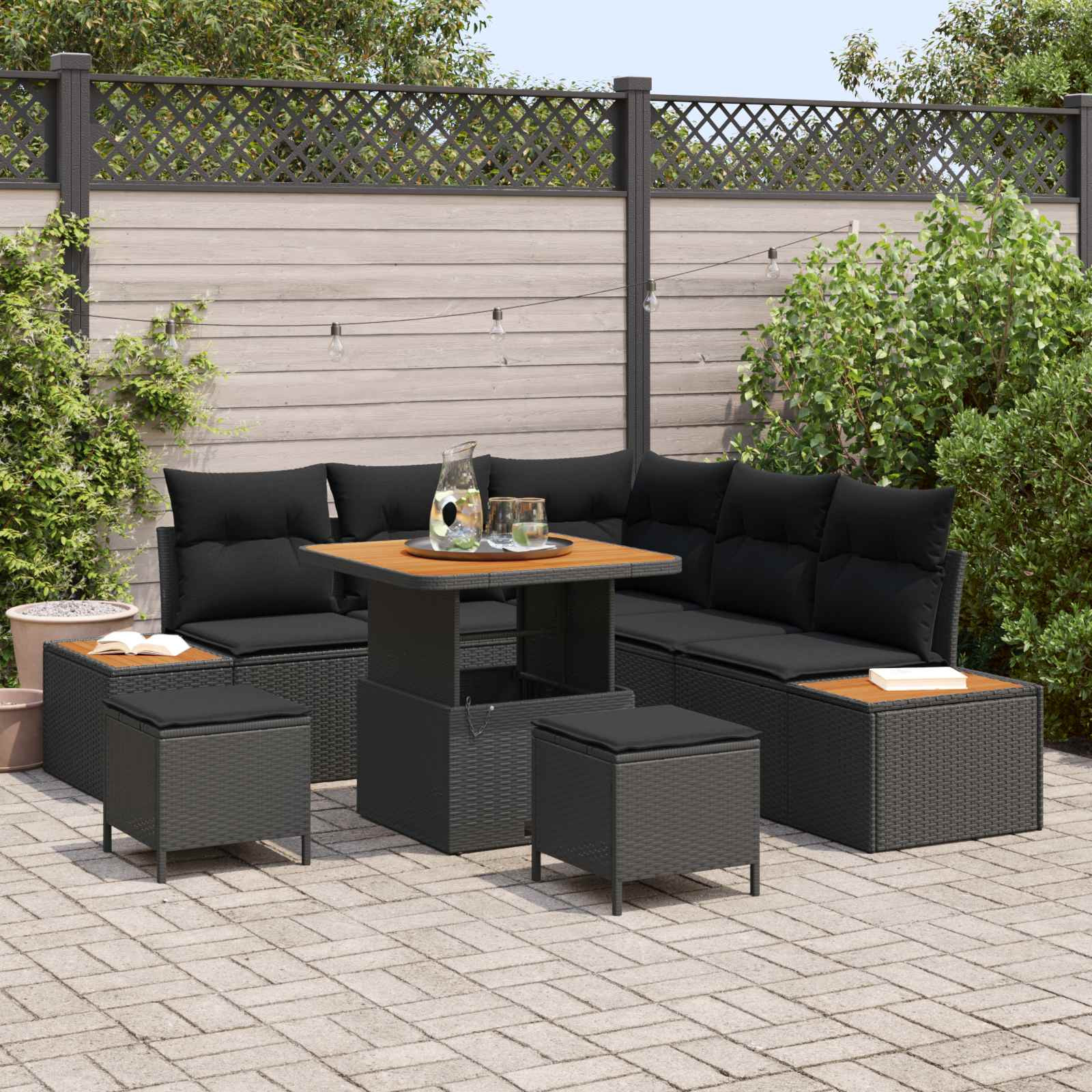 vidaXL Gartensofa-set mit Kissen 8 pcs Schwarz