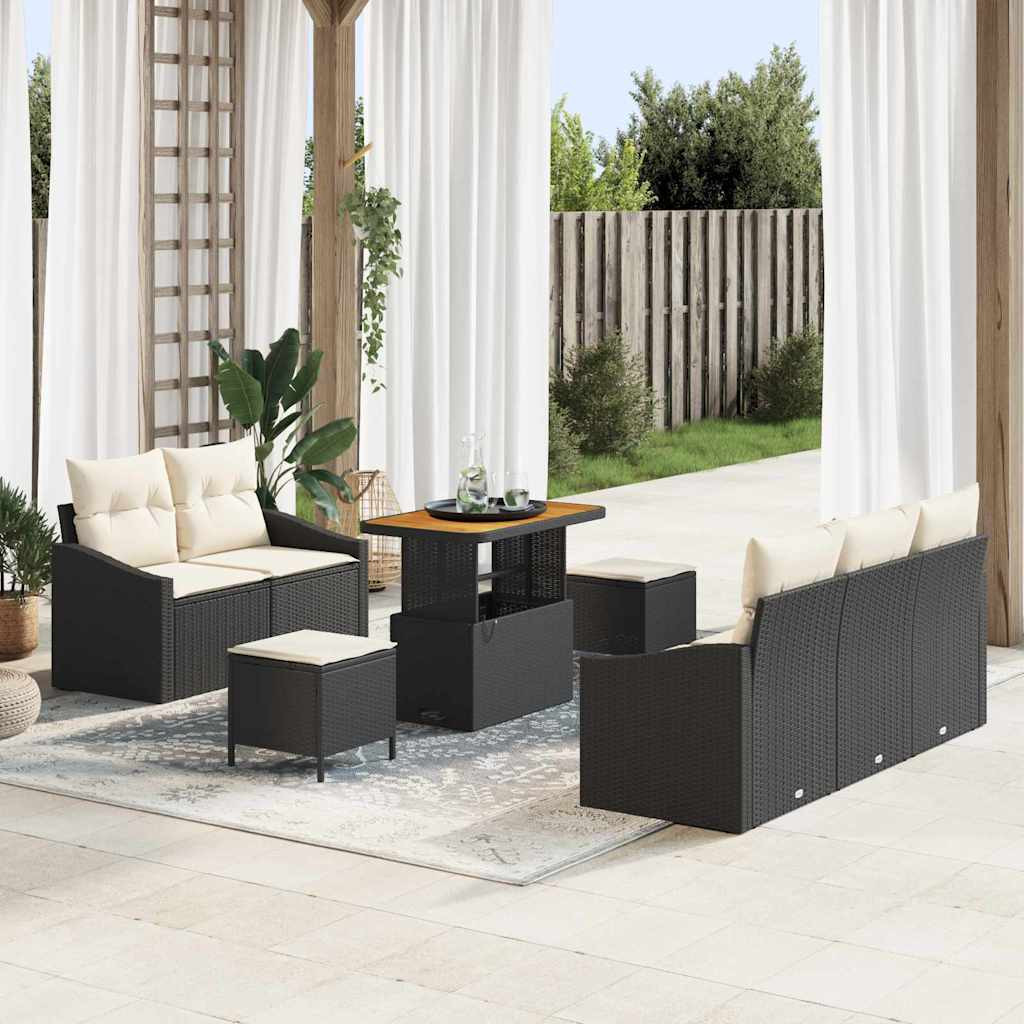vidaXL Garten-Sofa-Set mit Kissen mit Speicher 8 pcs Schwarz und Creme