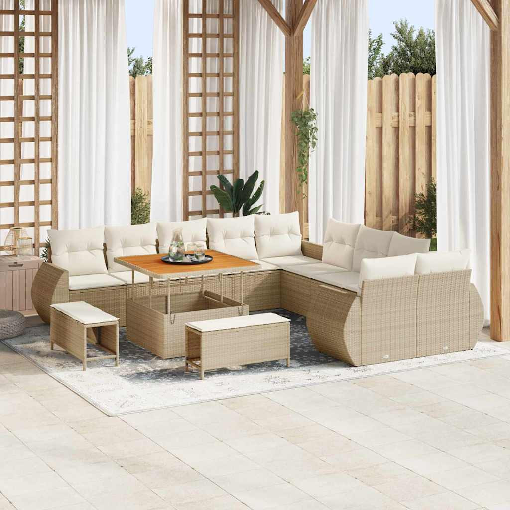 vidaXL Garten-Sofa-Set mit Kissen mit Speicher 13 pcs Beige und Creme
