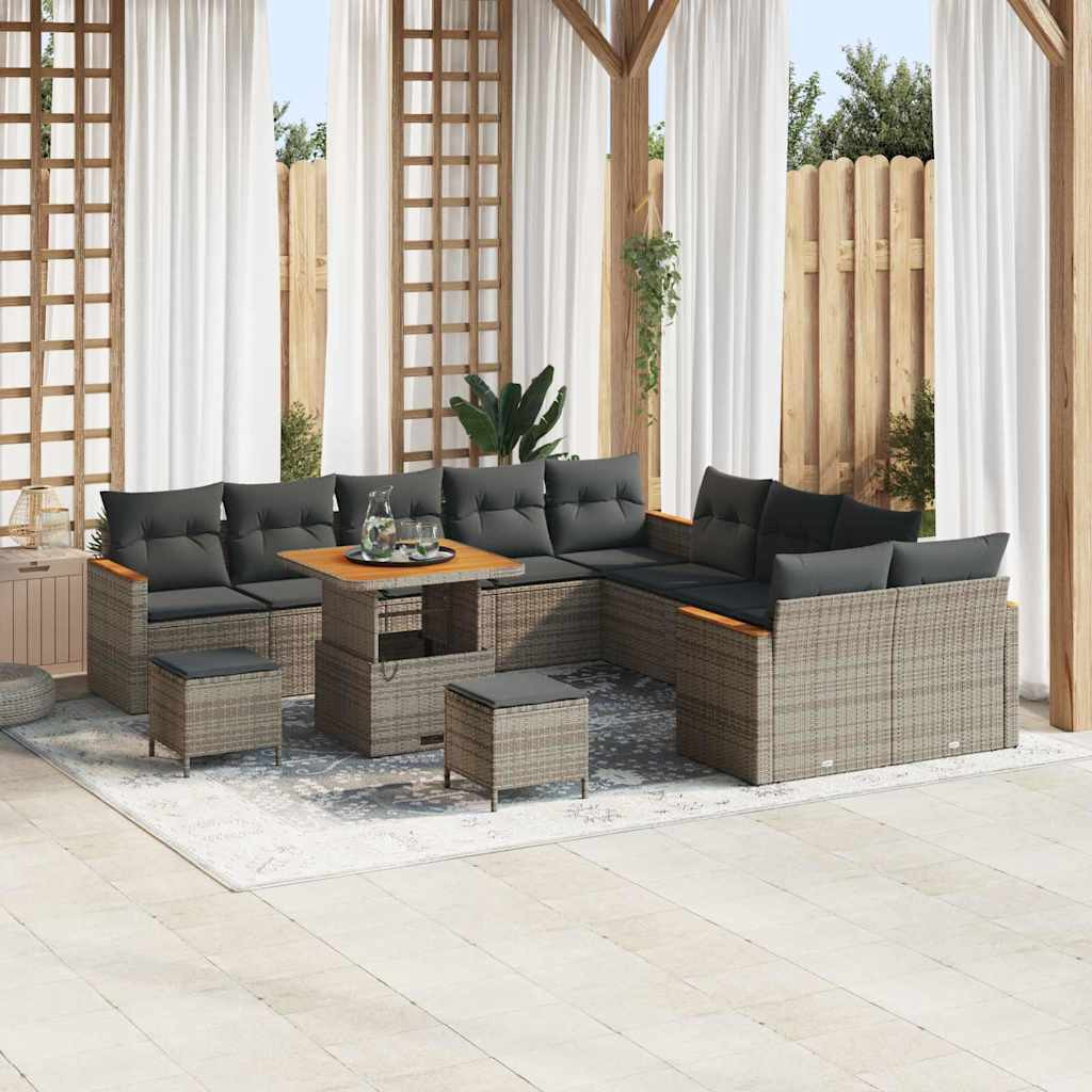 vidaXL Gartensofa-set mit Kissen 13 pcs Grau Poly-Rattan
