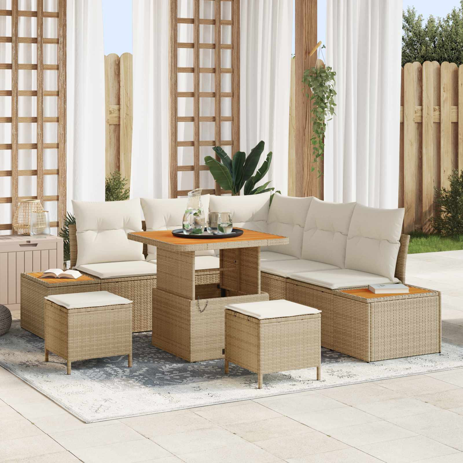 vidaXL Gartensofa-set mit Kissen 8 pcs Beige und Creme