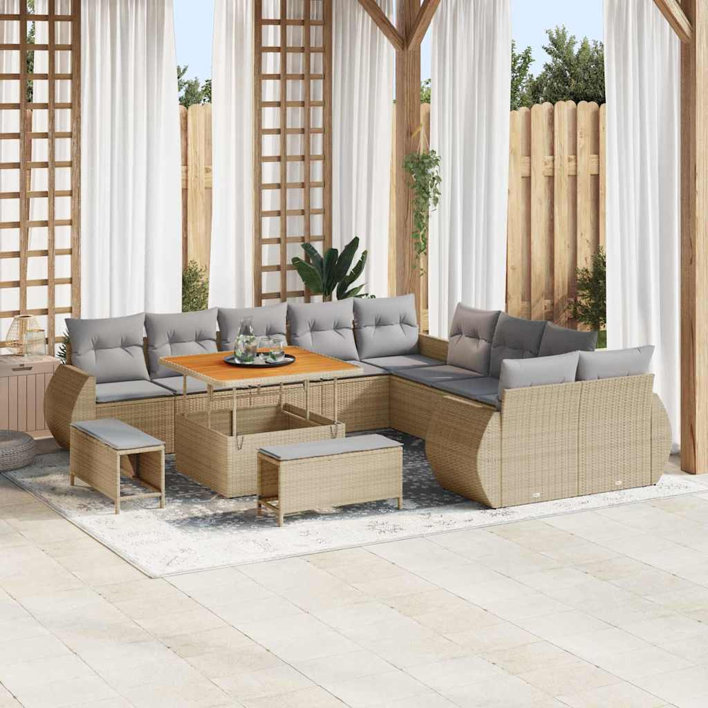 vidaXL Garten-Sofa-Set mit Kissen 13 pcs Beige und Hellgrau
