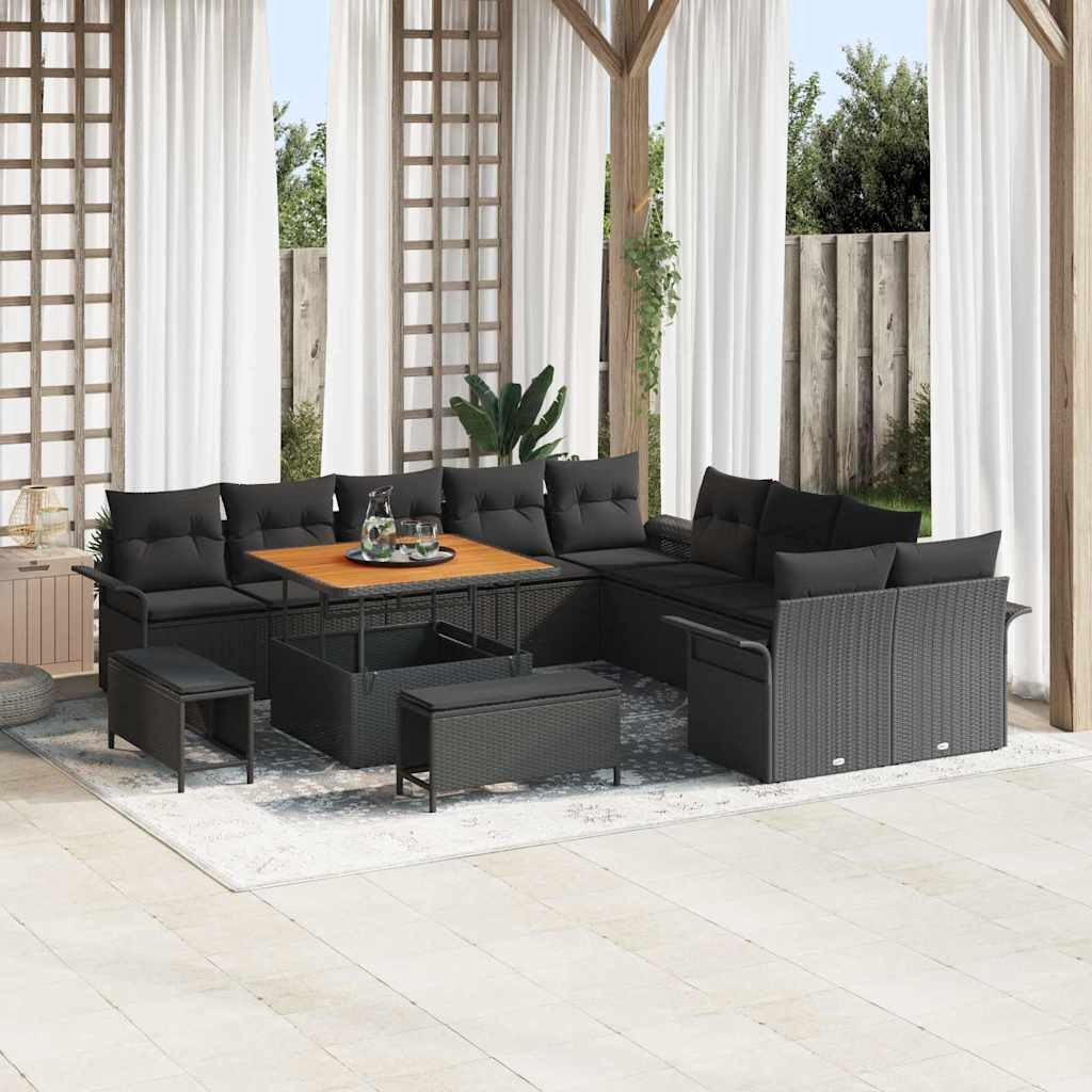 vidaXL Garten-Sofa-Set mit Kissen mit Speicher 13 pcs Schwarz