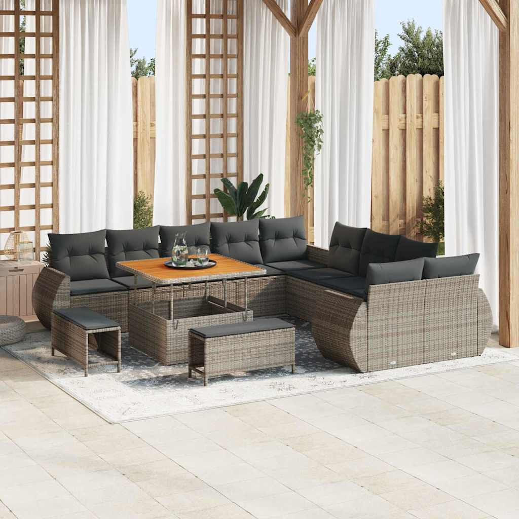 vidaXL Garten-Sofa-Set mit Kissen mit Speicher 13 pcs Grau