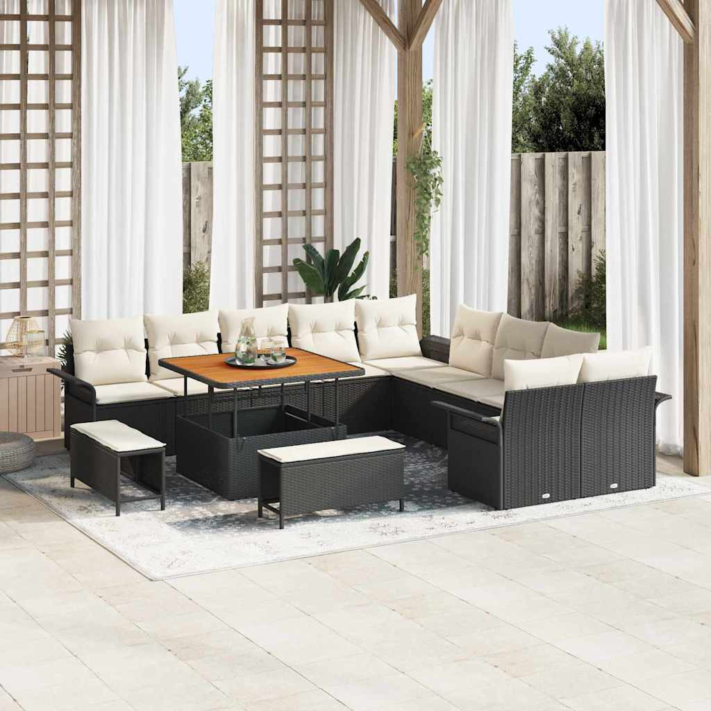 vidaXL Garten-Sofa-Set mit Kissen 13 pcs Schwarz und Creme