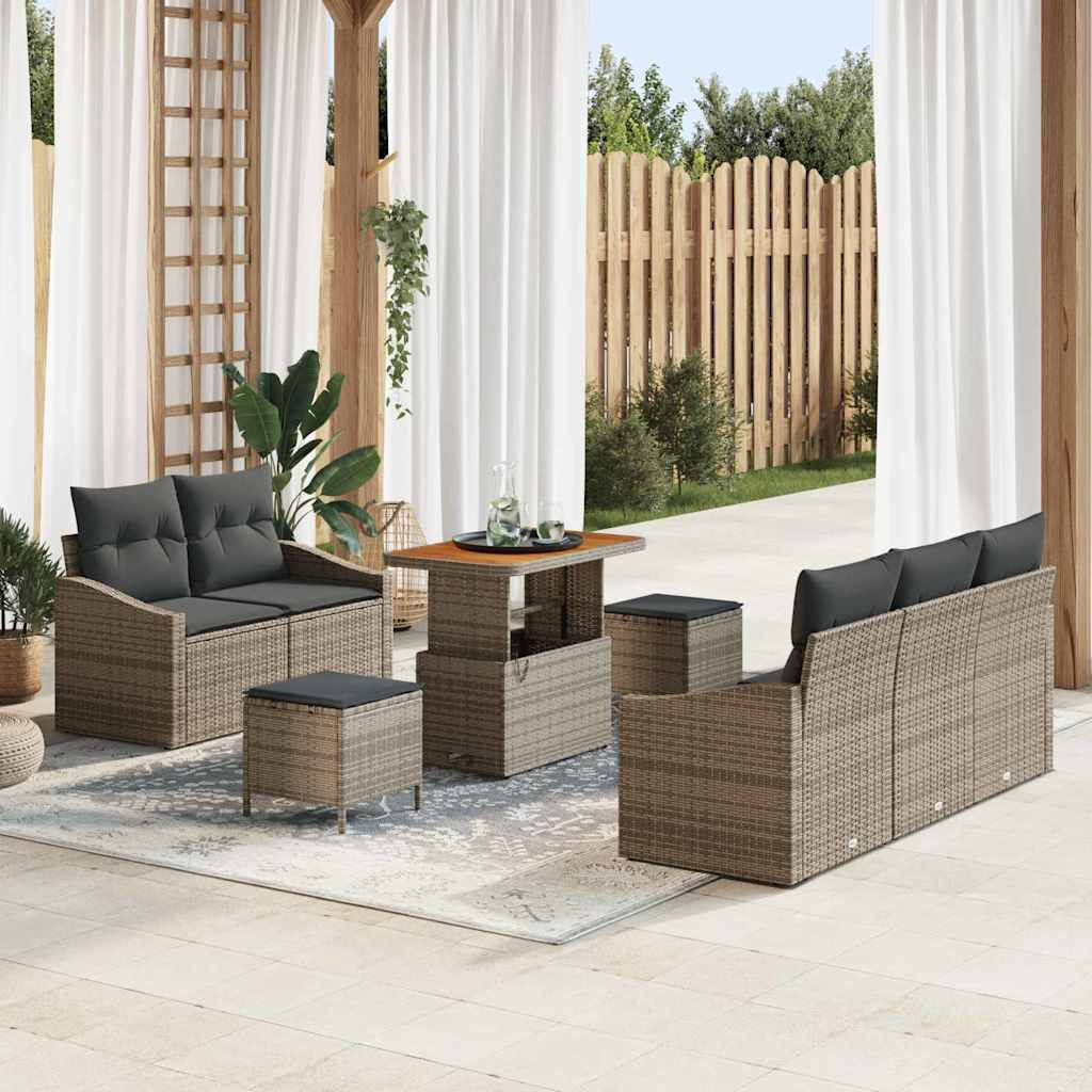 vidaXL Garten-Sofa-Set mit Kissen mit Speicher 8 pcs Grau