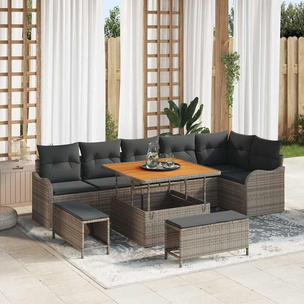 vidaXL Garten-Sofa-Set mit Kissen mit Speicher 9 pcs Grau