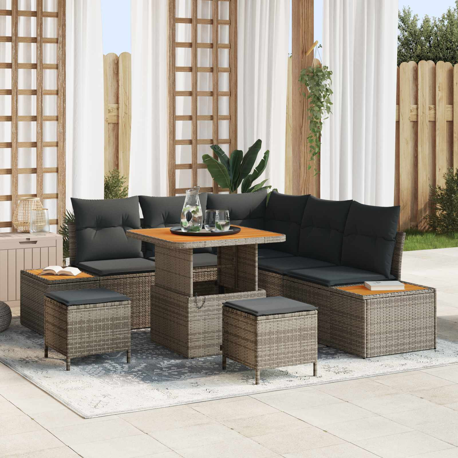 vidaXL Gartensofa-set mit Kissen 8 pcs Grau