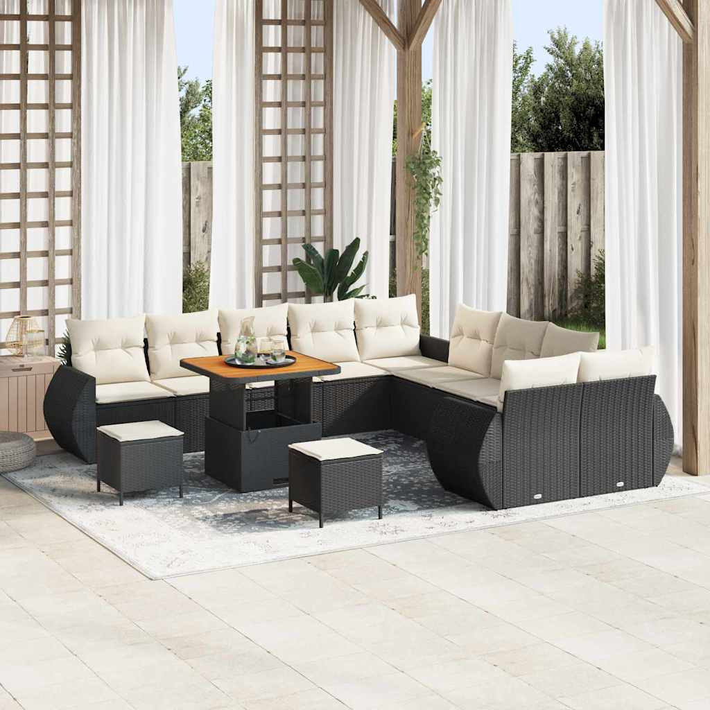 vidaXL Garten-Sofa-Set mit Kissen mit Kissen 13 pcs Schwarz und Creme
