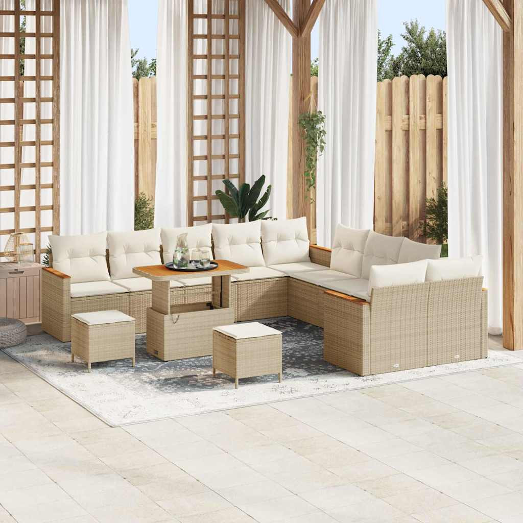 vidaXL Gartensofa-set mit Kissen 13 pcs Beige Poly-Rattan