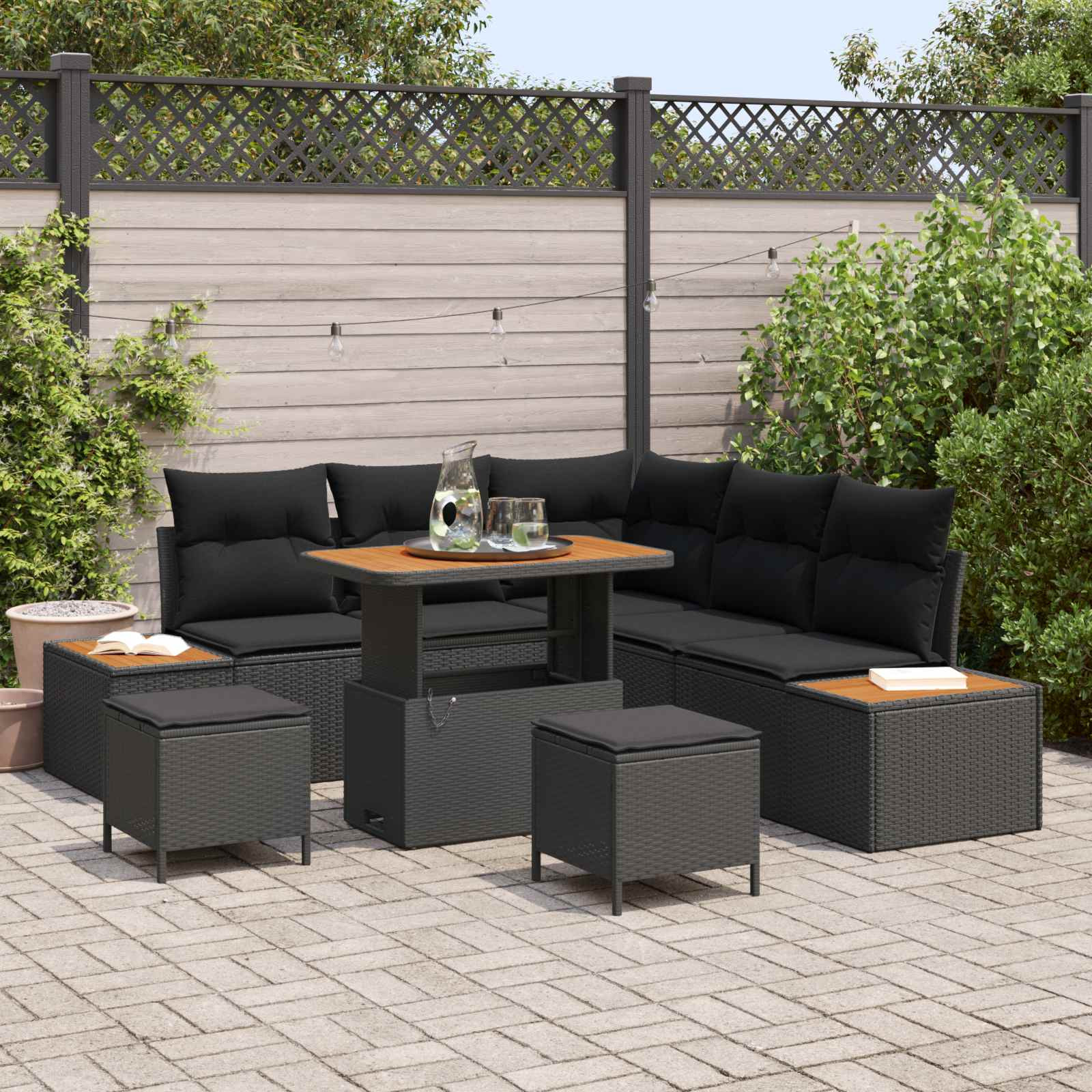 vidaXL Gartensofa-set mit Kissen 8 pcs Schwarz