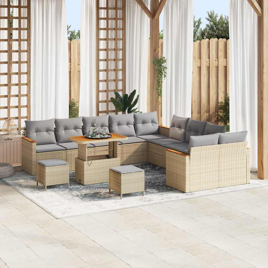 vidaXL Gartensofa-set mit Kissen 13 pcs Beige Poly-Rattan